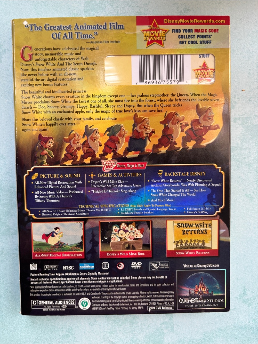 Walt Disney Snow White and the Seven Dwarfs DVD - Yellow/Blue - Picture 2 of 3